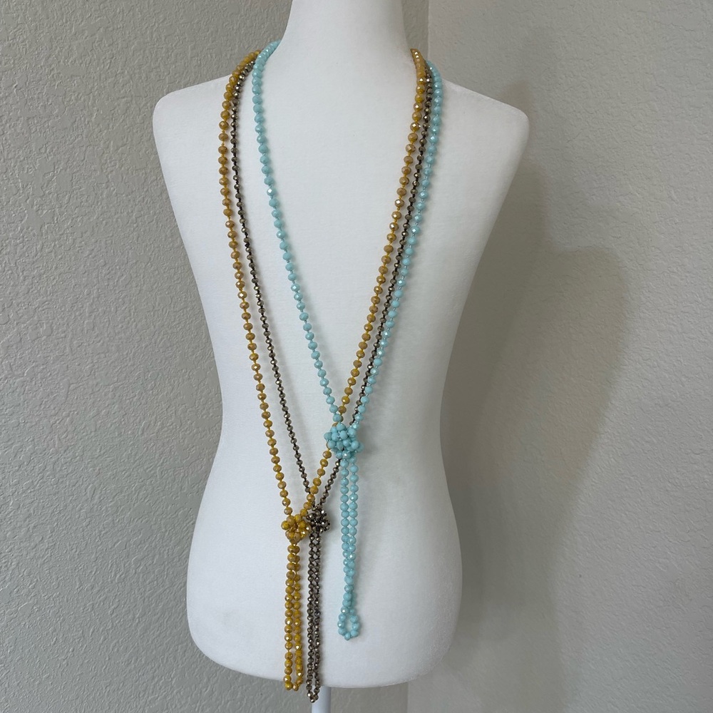 Yellow, Blue, and Bronze Beaded Necklaces - Picture 8 of 9
